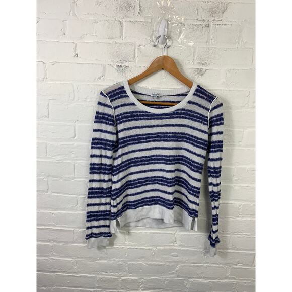 Splendid Women's Round Neck Pullover Striped Waffle-Knit Sweater Blue White Sz M - Picture 1 of 4